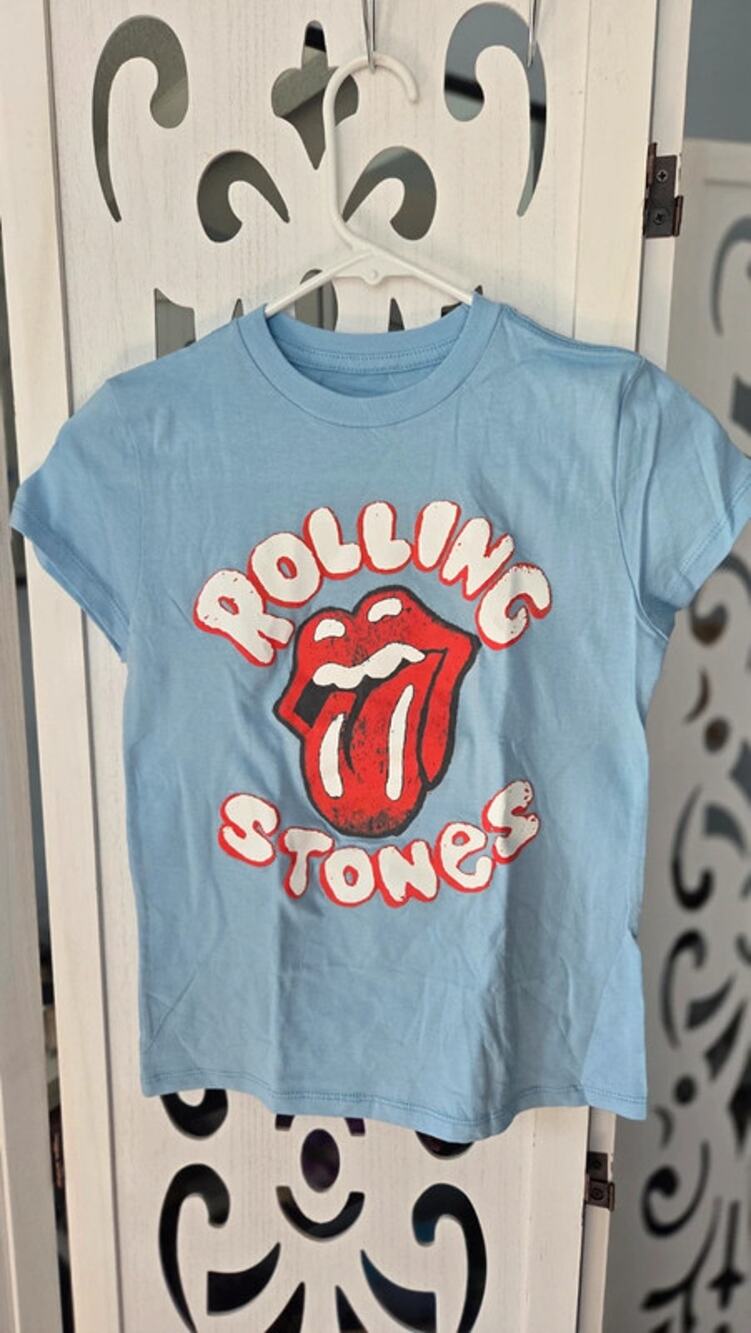 The Rolling Stones Kids Graphic T-Shirt Light Blue Tongue Logo Size S 6/7 NWT